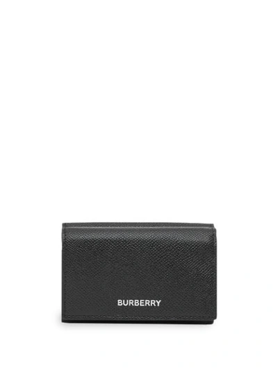 Burberry 小号粒纹皮革折叠钱夹 In Black