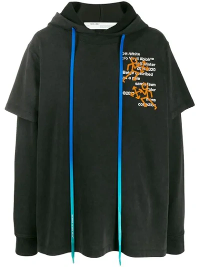 Off-white Hooded Double Cotton Jersey T-shirt In Black,multi
