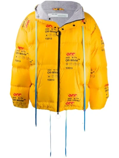 Off-white Printed Logo Puffer Jacket In Yellow