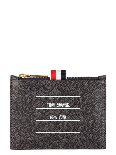 Thom Browne Leather Coin Purse In Grey