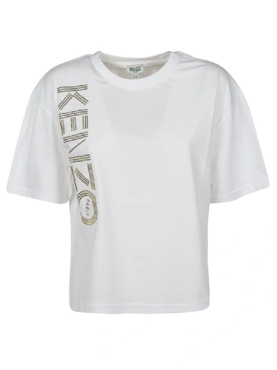 Kenzo Glittered Logo-appliqué Cotton T-shirt In White