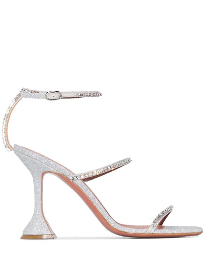 Amina Muaddi 100mm Gilda Embellished Glitter Sandals In Metallic