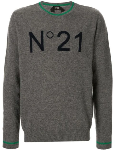 N°21 Jacquard Logo Knitted Sweater In Grey