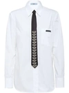 PRADA PRADA 水晶镶嵌领带衬衫 - 白色