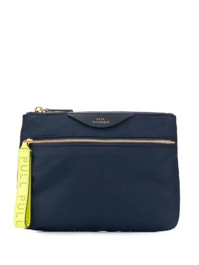 Anya Hindmarch Logo Embossed Pouch In Blue