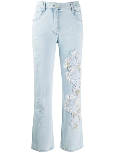 Balmain Embellished Cropped Jeans In Blue