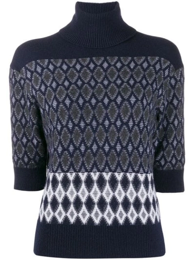 Chloé Colourblocked Wool Short-sleeve Turtleneck Jumper In Blue