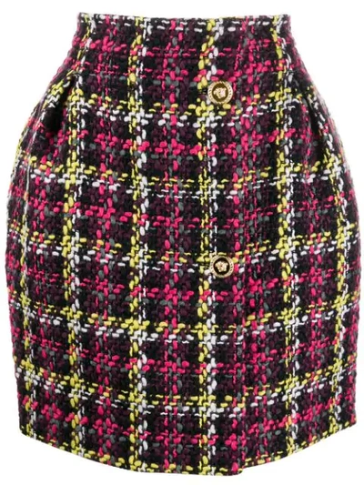 Versace Checked Wool-blend Tweed Mini Skirt In Multicolour