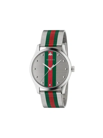 Gucci Ya126284 G-timeless Contemporary Stainless Steel Watch In Red   / Silver