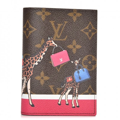Pre-owned Louis Vuitton Passport Cover Monogram Giraffe Xmas In Brown