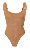 Hunza G Domino Knit Texture High-cut Swimsuit In Brown