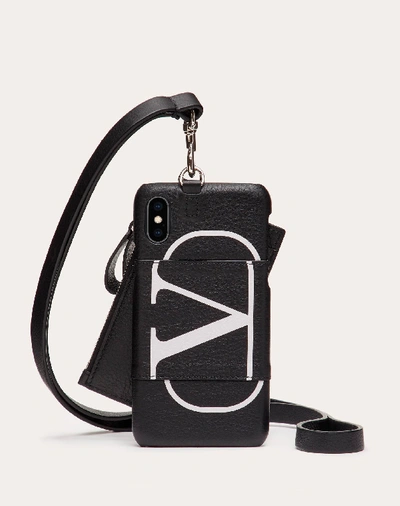 Valentino Garavani Uomo Vlogo Phone Case / Cardholder With Neck Strap In Black