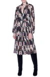 AKRIS COLORAMA PRINT LONG SLEEVE SILK MIDI DRESS,443305086349