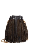 SAINT LAURENT TALITHA STUDDED FRINGE LEATHER BUCKET BAG,56520502G47