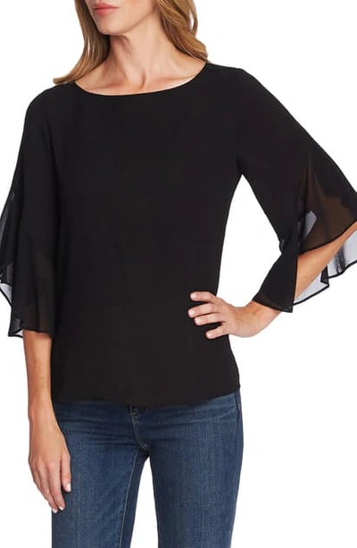 Vince Camuto Chiffon Detail Ruffle Sleeve Blouse In Rich Black