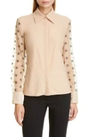 FENDI FF KARLIGRAPHY EMBROIDERED ORGANZA SLEEVE BLOUSE,FS7191-A9D1