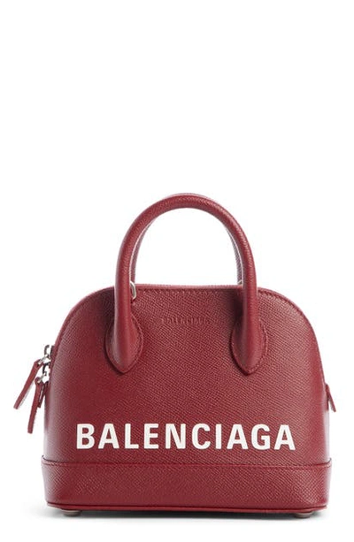 Balenciaga Extra Extra Small Ville Logo Leather Crossbody Satchel - Red In Dark Red/ White
