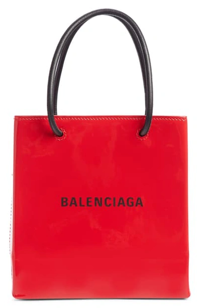 Balenciaga Extra Extra Small Aj Logo Leather Shopper Tote In Bright Red