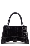 BALENCIAGA EXTRA SMALL HOURGLASS CROC EMBOSSED LEATHER TOP HANDLE BAG,5928331LR67