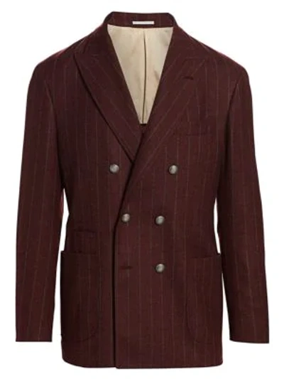 Brunello Cucinelli Wool & Cashmere Pinstripe Jacket In Burgundy