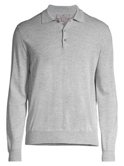 Canali Modern-fit Wool Long-sleeve Polo In Grey