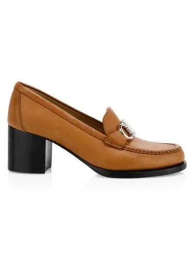 Ferragamo Women's Rolo Block-heel Leather Loafers In Brown