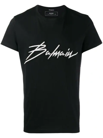Balmain Signature Logo Print T-shirt In Black