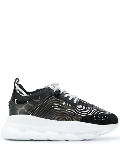 Versace Men's Runway Chain Reaction Sneakers In Black White