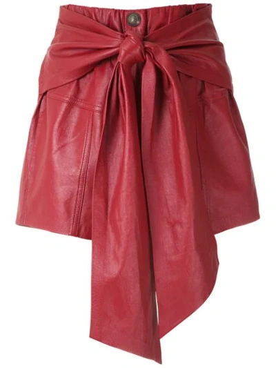 Andrea Bogosian Belted Leather Shorts In Red