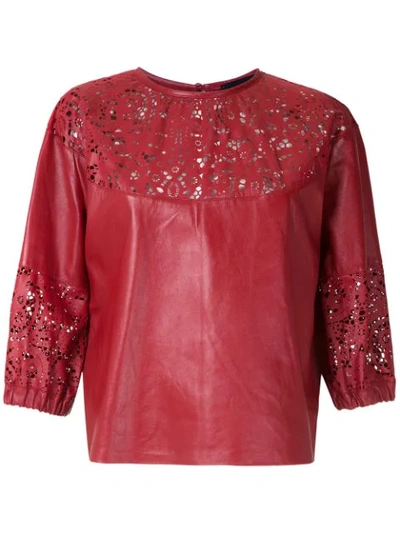 Andrea Bogosian Cut Out Pattern Leather Blouse In Red