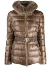 Herno Fur Collar Zip In Brown