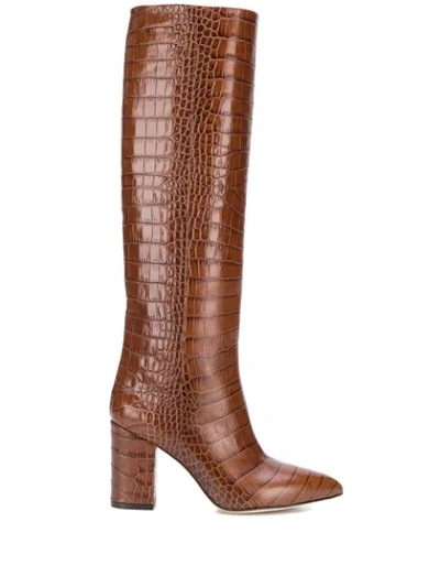 Paris Texas Crocodile Embossed Knee-high Boots In Brown