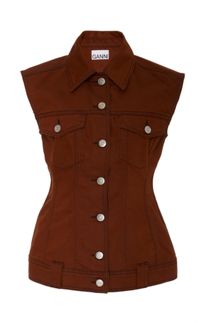 Ganni Buttoned-up Fitted Vest In Brown