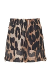 Ganni Leopard-print Linen And Silk-print Mini Shorts In Animal