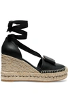 FERRAGAMO GERANIO BOW-EMBELLISHED TEXTURED-LEATHER WEDGE ESPADRILLES