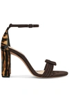 ALEXANDRE BIRMAN VICKY KNOTTED LEOPARD-PRINT CALF HAIR AND SUEDE SANDALS