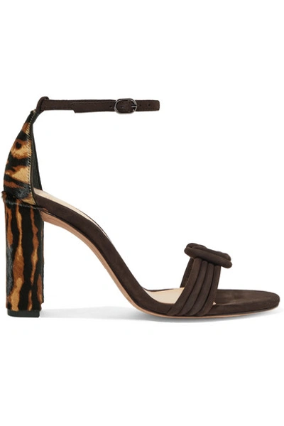 Alexandre Birman Vicky Knotted Leopard-print Calf Hair And Suede Sandals In Brown