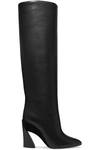 FERRAGAMO ANTEA SUEDE-TRIMMED TEXTURED-LEATHER KNEE BOOTS