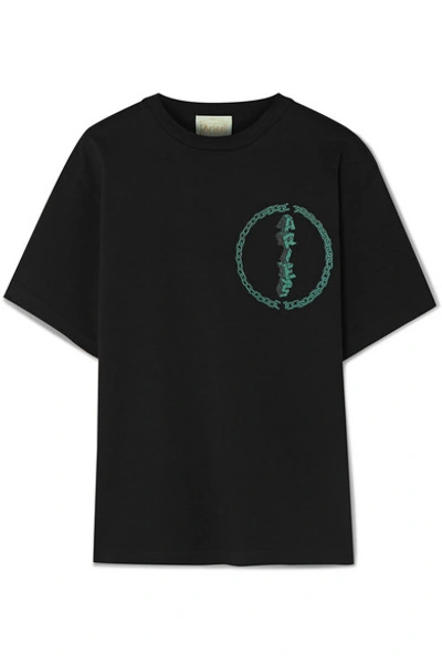 Aries Green Fuzz Printed Cotton-jersey T-shirt In Black