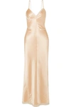 ALEXANDER WANG CHAIN-EMBELLISHED LACE-TRIMMED SILK-CHARMEUSE MIDI DRESS