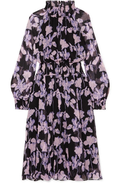 Diane Von Furstenberg Athena Floral-print Silk-georgette Midi Dress In Purple
