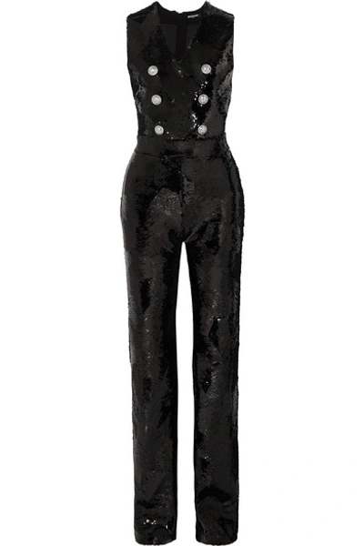 Balmain Button-embellished Sequined Crepe Jumpsuit