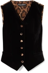 DOLCE & GABBANA COTTON-BLEND VELVET AND LEOPARD-PRINT SATIN VEST