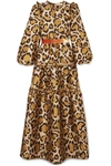 ANNA MASON CHRISTY TIERED VELVET-TRIMMED LEOPARD-JACQUARD GOWN