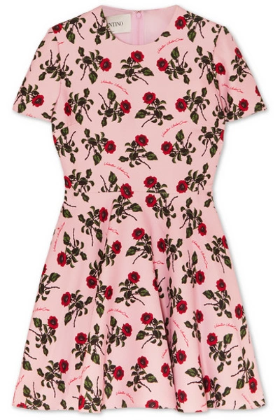 Valentino Floral-print Wool And Silk-blend Cady Mini Dress In Pink