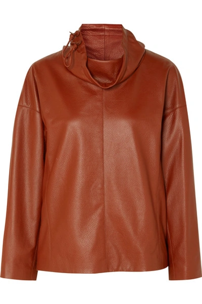 Ferragamo Leather Turtleneck Top In Orange