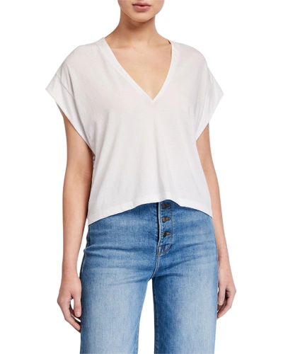 Frame Le High Rise V-neck Tee In Blanc