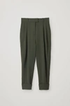 Cos Dropped Crotch Trousers With Pleats In Green
