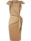 BURBERRY TIE DETAIL TRI-TONE SILK JERSEY DRESS