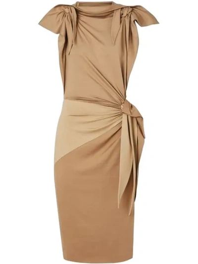 Burberry Tie Detail Tri-tone Silk Jersey Dress In Brown